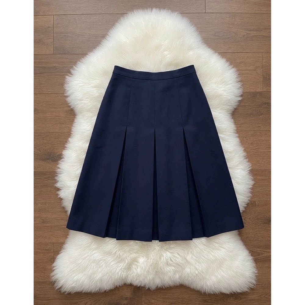 St Michael Vintage Navy Blue Pleated Midi Skirt Made in UK Size 10 24in Length